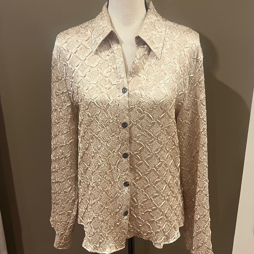 Women's Jennifer Lloyd Creamy Gold Texture Blouse Button Up, Size XL